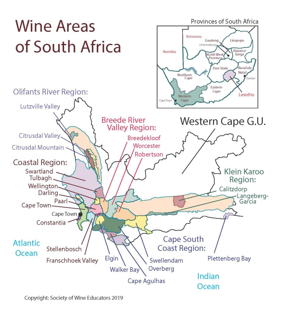 2019 Wine Map of: South Africa - Society of Wine Educators