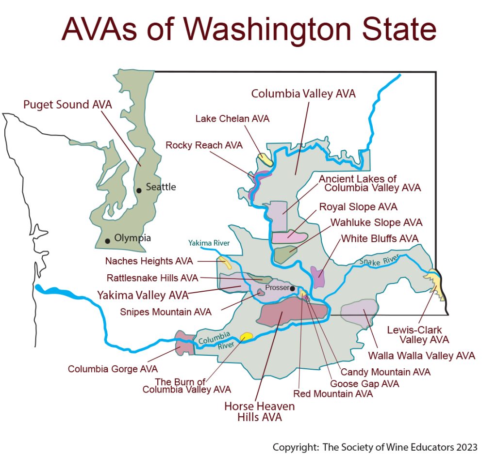 2024 Wine Map Of US Washington State Society Of Wine Educators   SWE Map 2023 Washington State 1024x939 